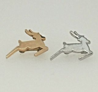 10k Yellow White Gold Pair Antelope Scatter Collar Lapel Pins 1.  86 Grams 5/8 "