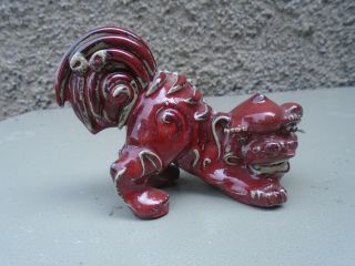 Ref Chinese Export Pottery Sang De Boeuf Ox Blood Foo Dog With Seal Mark To Base