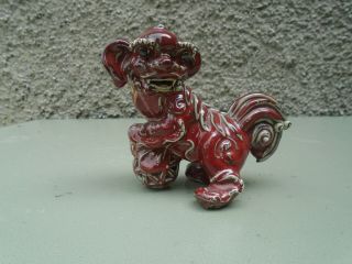 Chinese Export Pottery Sang De Boeuf Ox Blood Foo Dog With Seal Mark To Base