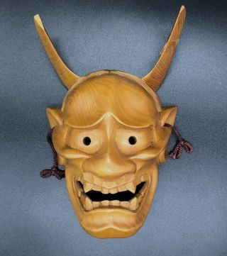 Japanese Vintage Hannya Wooden Mask / Noh Demon Kagura Bugaku Devil Evil