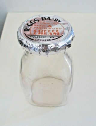 Riggs Dairy Coffee Cream Half Pint Milk Glass Bottle W/ Foil Seal Top 1950s Vtg