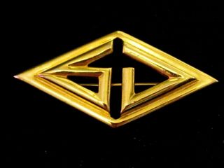 Vintage Saint John St.  John Knits Gold Tone Brooch Pin Logo In Diamond Shape