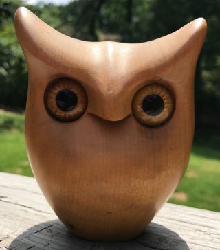 Vintage Wood Carved Owl With Glass Eyes Woods Of The World