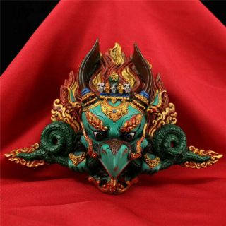 9.  84 " Old Nepal Tibet Lacquerware Painted Suparna Hand Exorcism Masks Rn