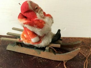 Antique German Wax Santa On Wood Sled Christmas Putz Or Candy Container Germany