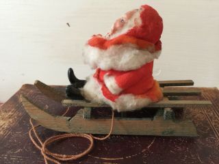 Antique German Wax Santa on Wood Sled Christmas Putz or Candy Container Germany 3