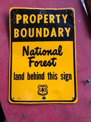 Vintage Us Forest Service 1954 National Forest Property Boundary Metal Sign
