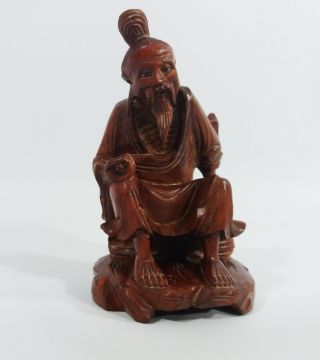 Vintage Hand Carved Wooden Chinese Old Man Figurine Ornament