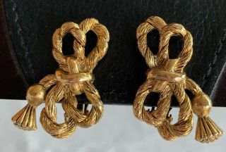 Vintage Carolee Gold Tone Twisted Rope Ribbon Bow Tassel Victorian Style Earring