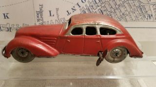 Distler Tin Toy Wind Up Red Car Us Zone Germany - Restore Or Sparepart -