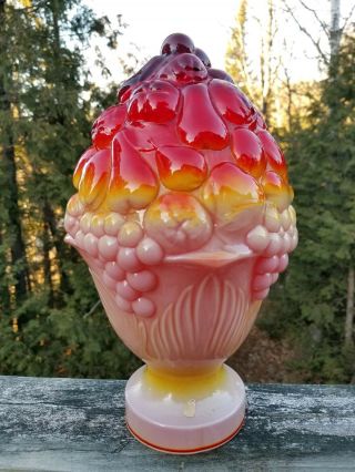 Stunning Vintage/antique/art Deco Cased Glass Fruit Basket Lamp Globe Red/pink