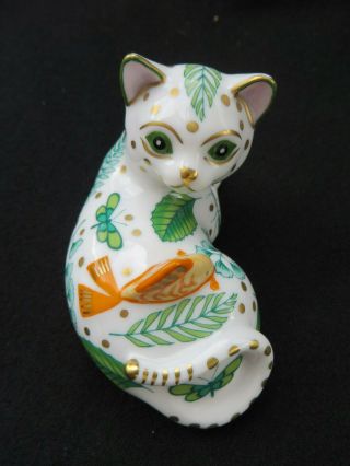 Hollohaza Hungary Porcelain Figurine By Lynn Chase - Cat With Fish