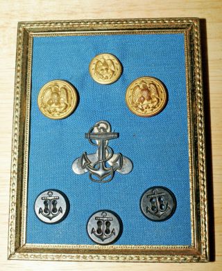 Wwii Waves Insignia Us Navy Anchor And Propeller Pin Sterling Six Buttons