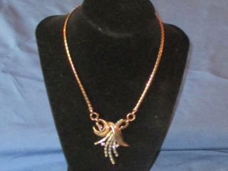 Vintage Signed Crown Trifari Pat Pend Gold - Tone Metal Clear Rhinestone Necklace