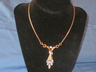 Vintage Signed Trifari Pat Pend Gold - Tone Metal Clear Rhinestone Necklace