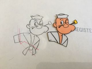 Popeye The Sailer Cartoon Hand Painted Animation Production Cel And Sketch