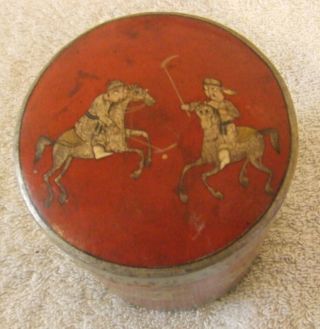 Antique Persian Papier Mache Spice Pot Hand Painted Decorated With Polo Players. 3