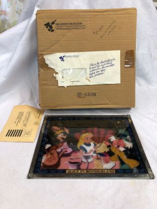 Vtg Disney Aniglass Grolier Stain Glass Alice In Wonderland Animation Cell W/box