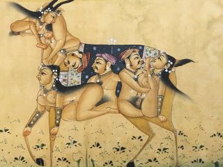 Antique Islamic Script Painting On Silk Erotic Erotica Scene