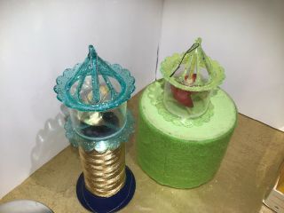 Two 2 Vintage 1950’s Plastic Glitter Spinner Christmas Ornaments Carousel