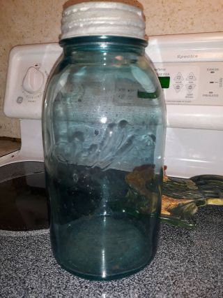 Vintage Blue Ball Mason Half 1/2 Gallon Jar Zinc Lid 7