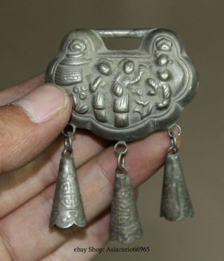 7.  5cm Chinese Old Miao Silver Dynasty Palace Figures People Child Lock Up Locked