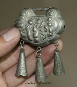 7.  5cm Chinese Old Miao Silver Dynasty Palace Figures People Child lock up locked 2