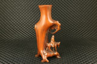 chinese old boxwood hand carved plum blossom sage statue vase 2