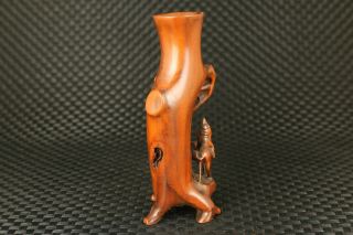 chinese old boxwood hand carved plum blossom sage statue vase 3
