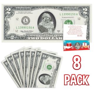 Santa Claus Dollar Bill Package.  8 X 2.  0 Real Usd Santa Dollars And Cards