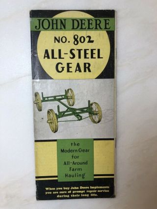 1938 John Deere No 802 All Steel Gear Farm Tractor Brochure Moline Coal Wagon
