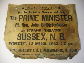 1963 Cardboard Invitation Prime Minister John Diefenbaker Sussex