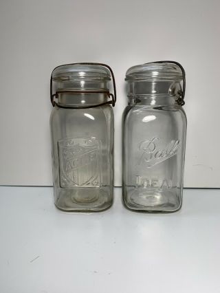 Vintage Acme Square And Ball Ideal Quart Mason Jar With Lid Clear Glass