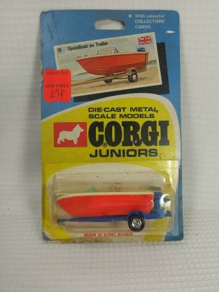 Vintage Corgi Juniors 19 Speedboat On Trailer Die - Cast Metal Toy Nos