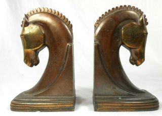 Vintage Dodge Brass Horse Head Bookends Art Deco Trojan Usa