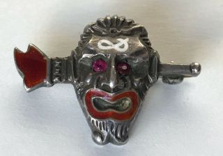 Vintage Sterling Silver Enamel Diabolical Devil Pin Brooch Signed Dated 11 - 1 - 50