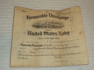 1945 Vintage U.  S.  Navy Honorable Discharge Certificate