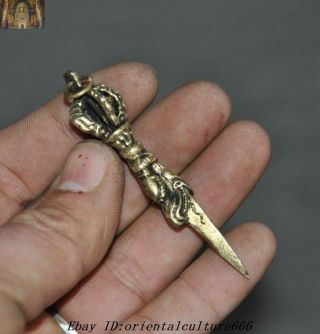 Old Tibetan Buddhism Bronze Beast Head Vajra Dorje Phurpa Dagger Amulet Pendant
