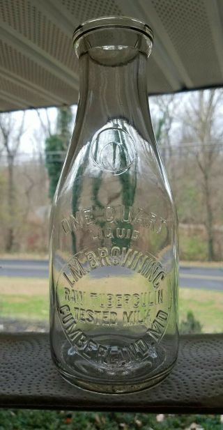 Vintage,  I.  M.  Browning Dairy Raw Tuberculin Milk Bottle,  Cumberland,  Md.