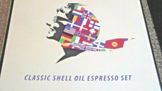 Rare,  Classic Shell Oil Espresso Set - Set 4 Porcelain Espresso Cups & Saucers