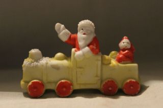 Unmarked German Bisque Snow Baby Santa On A Train Locomotive