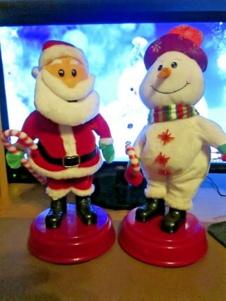 Gemmy Singing Dancing Santa Clause 12 " And Gemmy 12 " Dancing Snowman