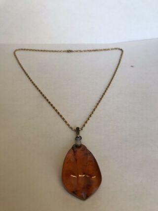Vintage Russian Baltic Amber With Bug Leg Necklace Pendant 875 Silver 7rk Signed
