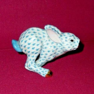 Herend Style Porcelain Blue Fishnet Bunny Rabbit Figurine Signed Numbered