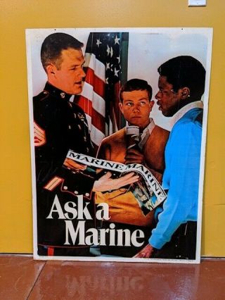 Vintage Vietnam War Era Us Marine Corps Military Metal Recruiting Poster 1970