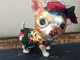 Robert Stanley Christmas Glass Ornament Dog Figural Chihuahua Hand Detailed