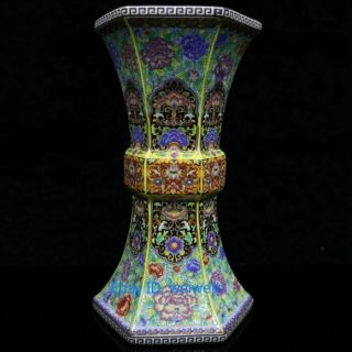 9.  4” Chinese Cloisonne Porcelain Handwork Painting Flowers Vase W Qianlong Mark