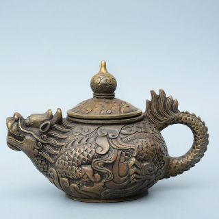 Collectable China Old Bronze Hand - Carved Myth Dragon Auspicious Delicate Tea Pot