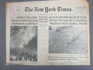 Newspaper York Timex March 2,  1962 John Glenn Orbits Earth,  Gets Parade
