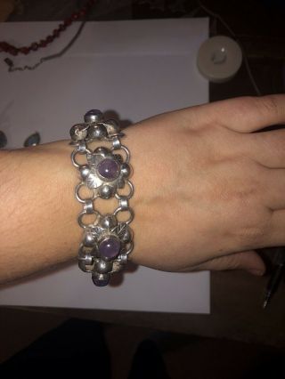 Sterling Silver Amethyst Bracelet - Marked Mexico